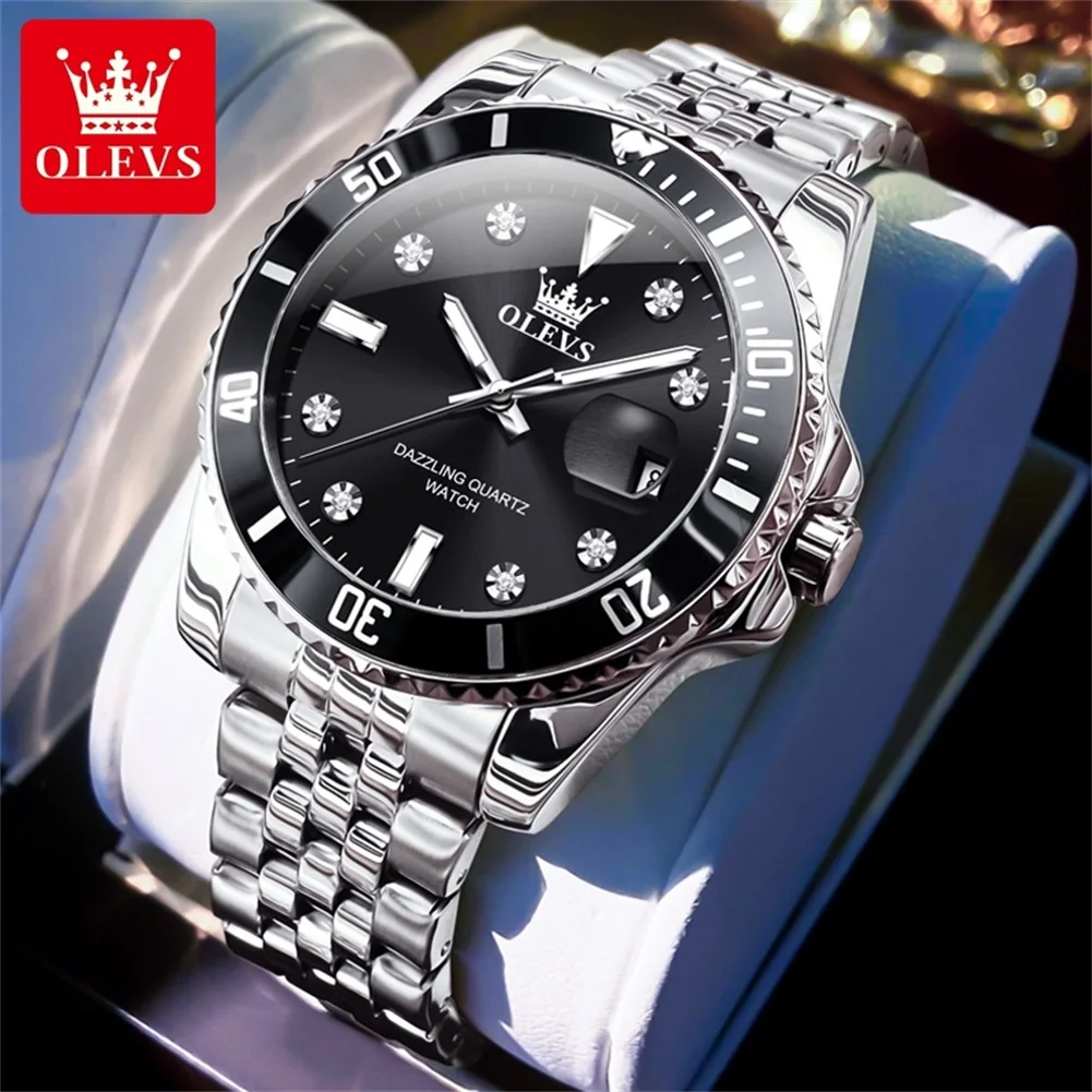 OLEVST Luxury Quartz Watches for Men Original Waterproof Luminous Date Wristwatch Fashion Timing Rotation Bezel Man Watch 9809