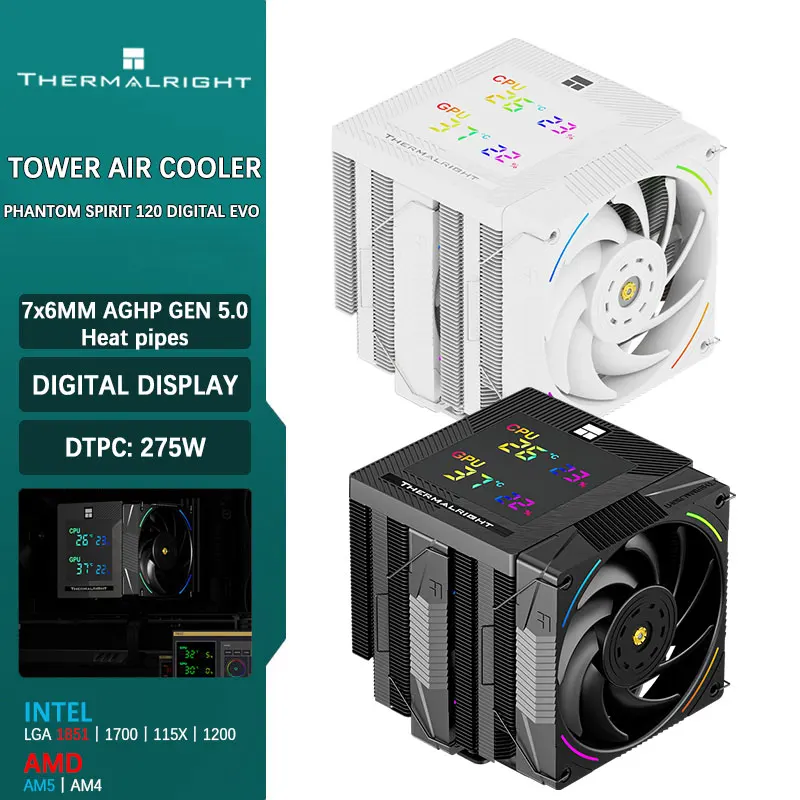 

Thermalright Phantom Spirit 120 ЦИФРОВОЙ 7*6 мм AGHP GEN5.0 антигравитационная поддержка тепловой трубки следующего поколения LGA1851/1700 AMD AM5