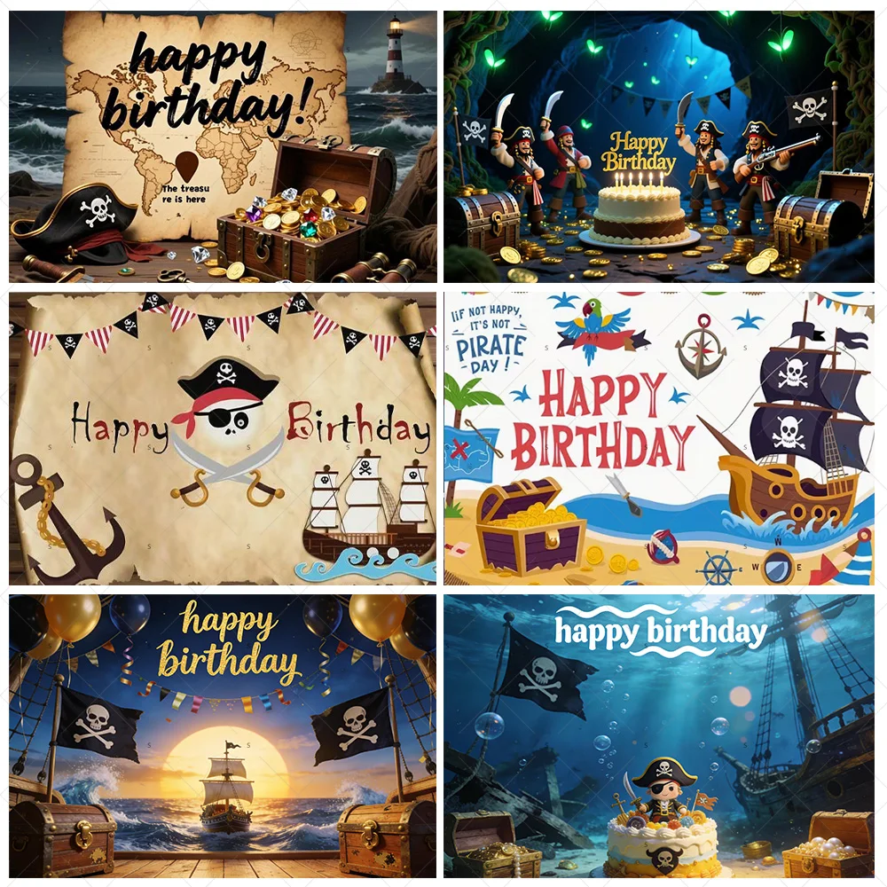 Cartoon-Piraten-Themen Geburtstagsparty-Dekoration Hintergrund Lebendiger Nautischer Schiffs-Hintergrund für Babyparty Fotografie-Requisiten