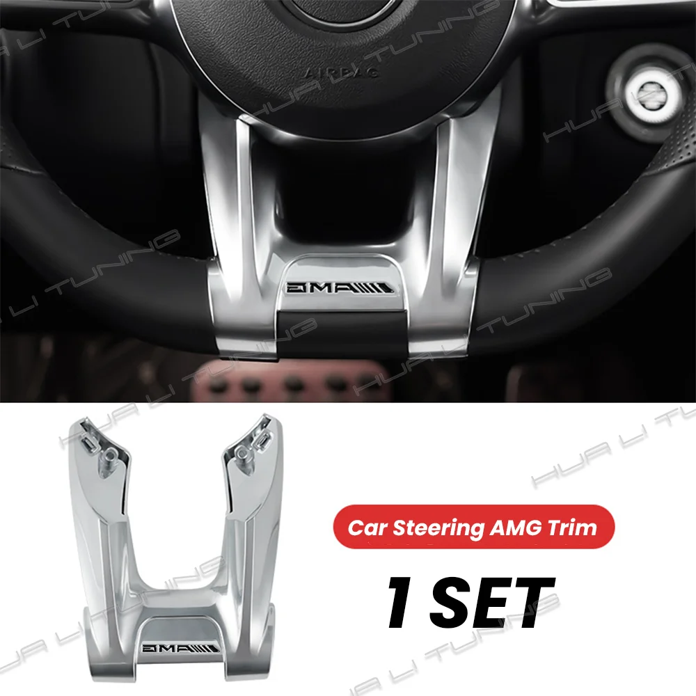 Car Steering Wheel AMG Trim Cover For Mercedes Benz 2020 2021 2022 Sport A Class C Class E Class CLA ABS Chrome Logo Accessories