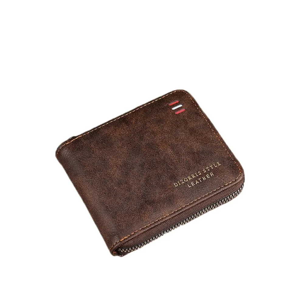 

Multifunctional PU Leather Men Short Wallet Solid Color Folding Business Clutch Bag Zipper Multi Card Slot Card Holder Gift