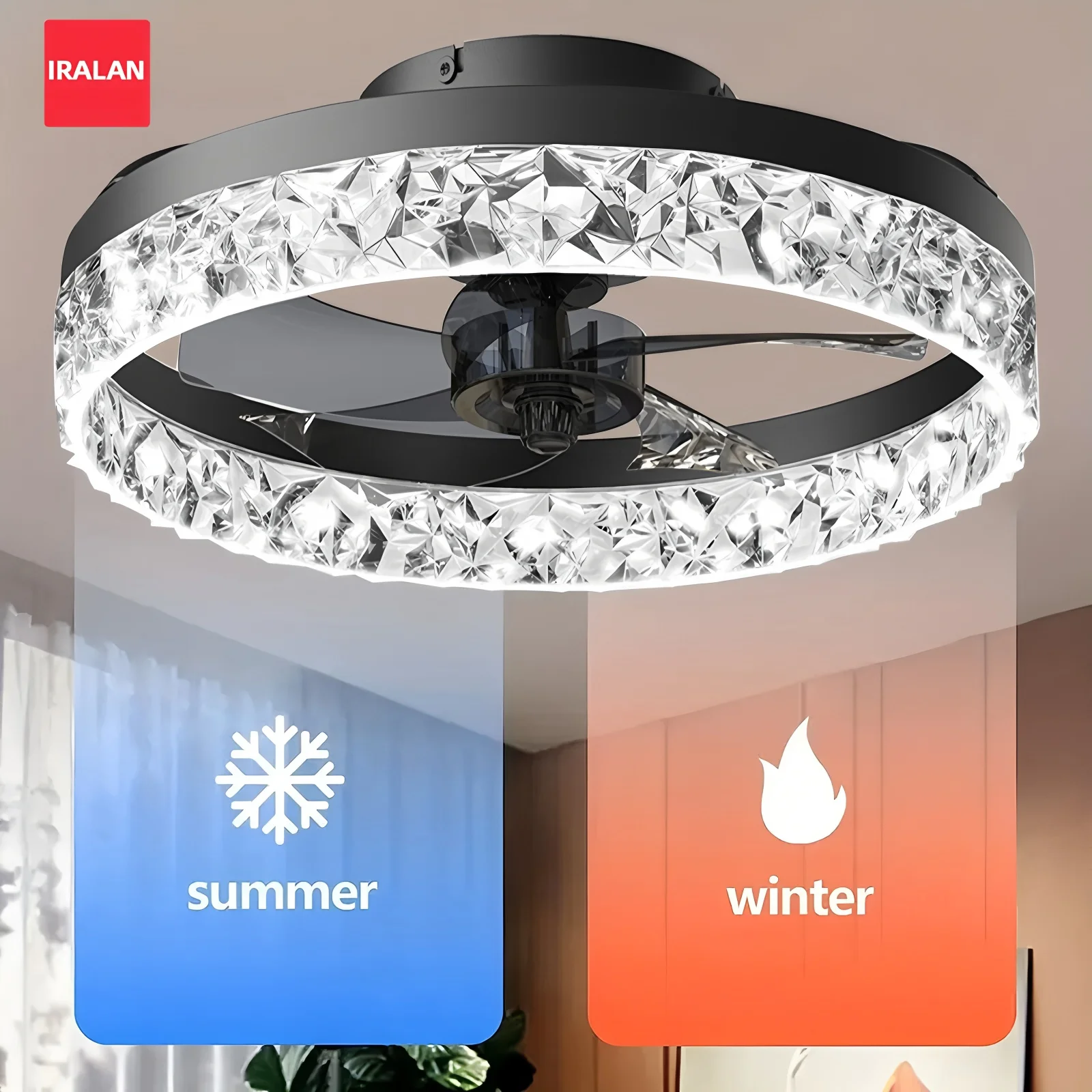 IRALAN Smart Flush Mount Ceiling Fans with Lights and Remote Low Profile 50CM Ceiling Fan Lamp for Bedroom Living Room Lighting