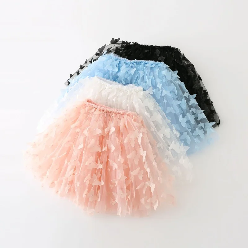 2022 Summer New Girls Mesh Tutu Skirt Baby 3D Butterfly Fairy Princess Skirt Organza Girls Birthday Skirt Party Dance Ball Gown