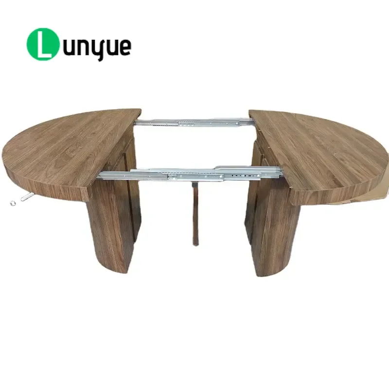 Retractable Round Dining Table Extendable Oval Kitchen Table with Grooved Base Modern Farmhouse Style Space Saving Furniture