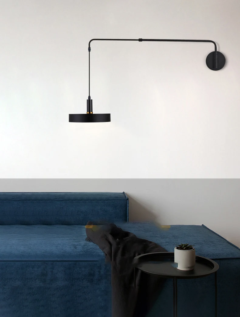 Black Metal Wall Light For Bedroom Bedside Reading Long Arm