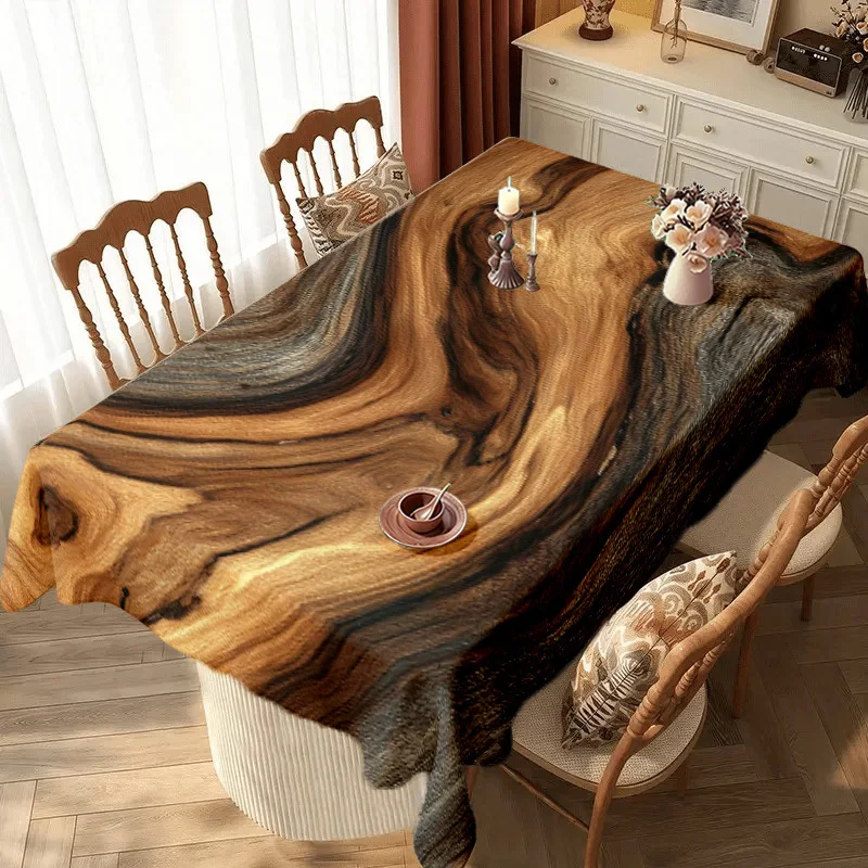Brown-gray wood-grain pattern 2D flat rectangular tablecloth