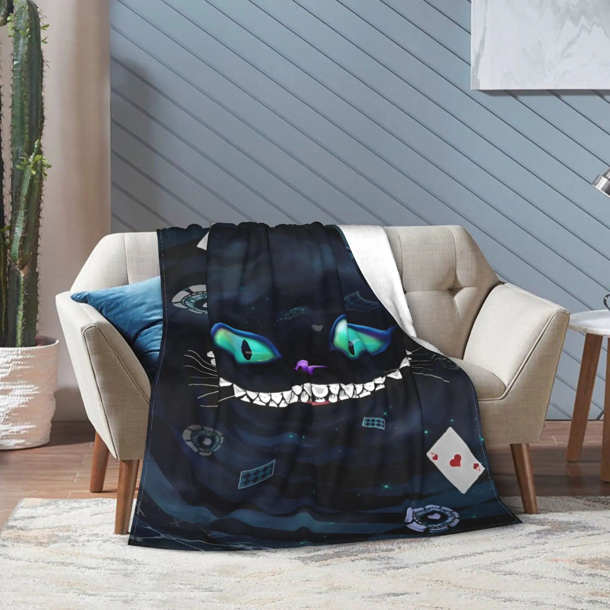 Cartoon Alice in Wonderland Cheshire Cat Flannel Blankets  Funny Throw Blanket for  Sofa Bedding Lounge 150*125cm Rug Piece