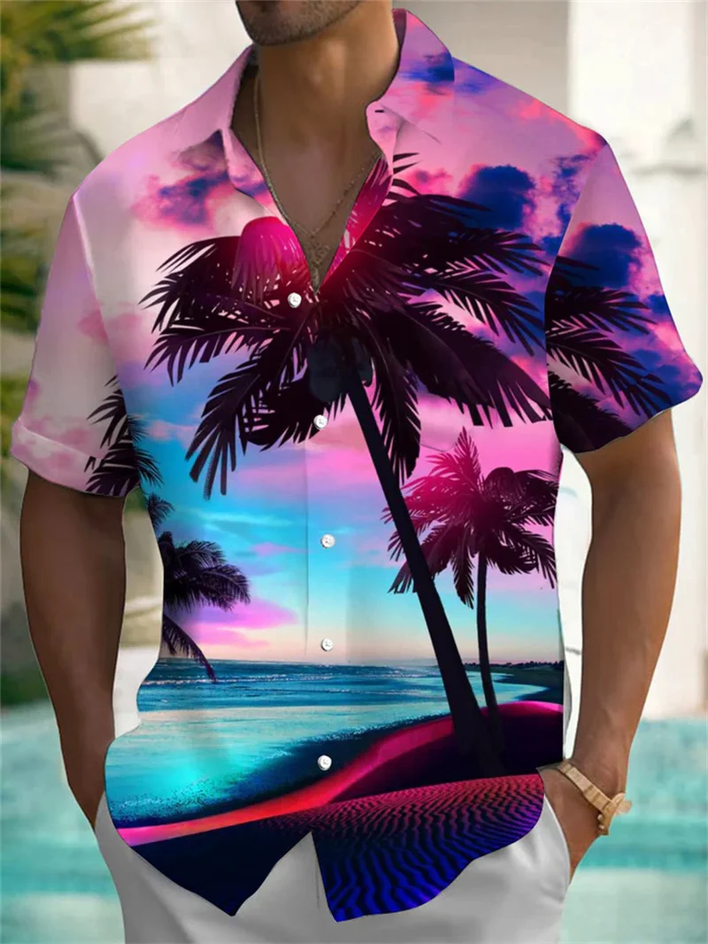 Hawaiian denim men's shirt cool 3D digital print plus size West American men's top retro style summer jacket