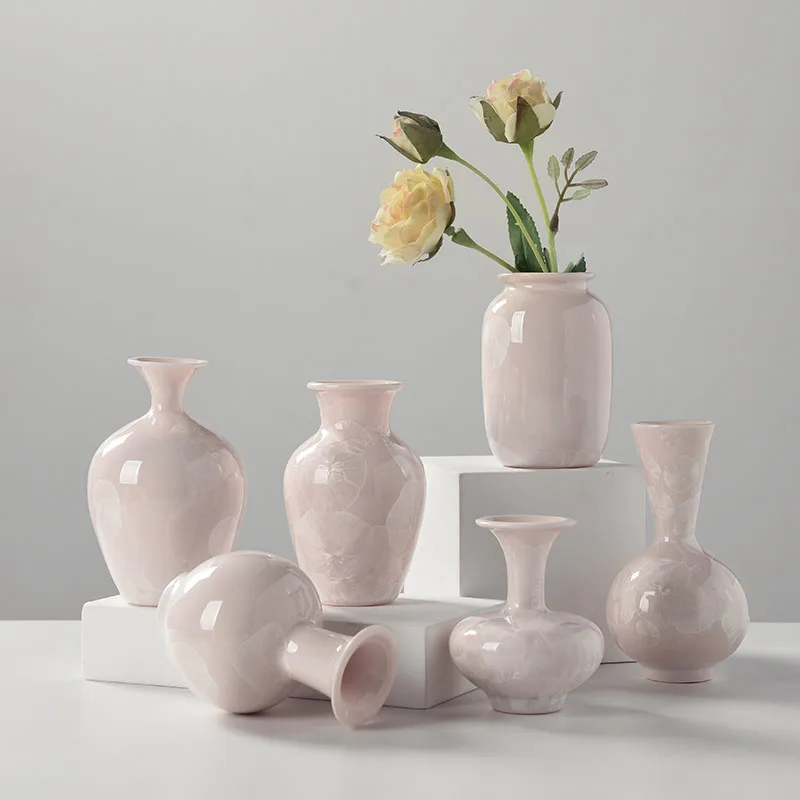 Mini modern ceramic crystal glaze vase simple antique porch frame art decoration pink desktop accessories simple design style