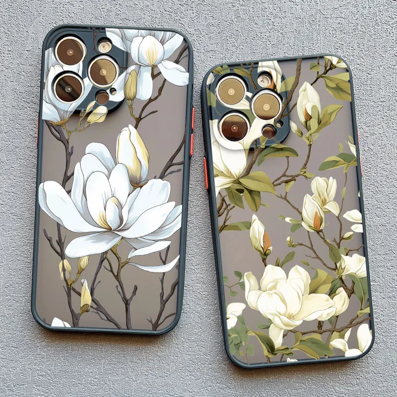 Etui na telefon Magnolia Flower do iPhone 13 12 11 Pro Max Mini 16 15 14 Plus Pro Max X XR XS SE2 8 7 Plus Wstrząsoodporne tylne pokrowce