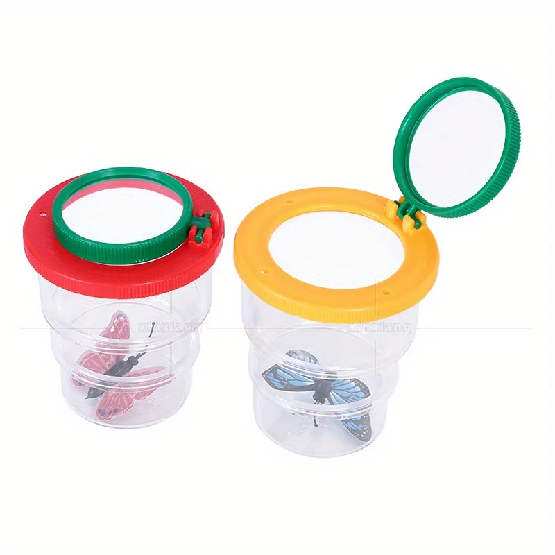 1 pc Outdoor Adventure Tool Flip Transparent Jar with Magnifying Glass Insect Observation Box