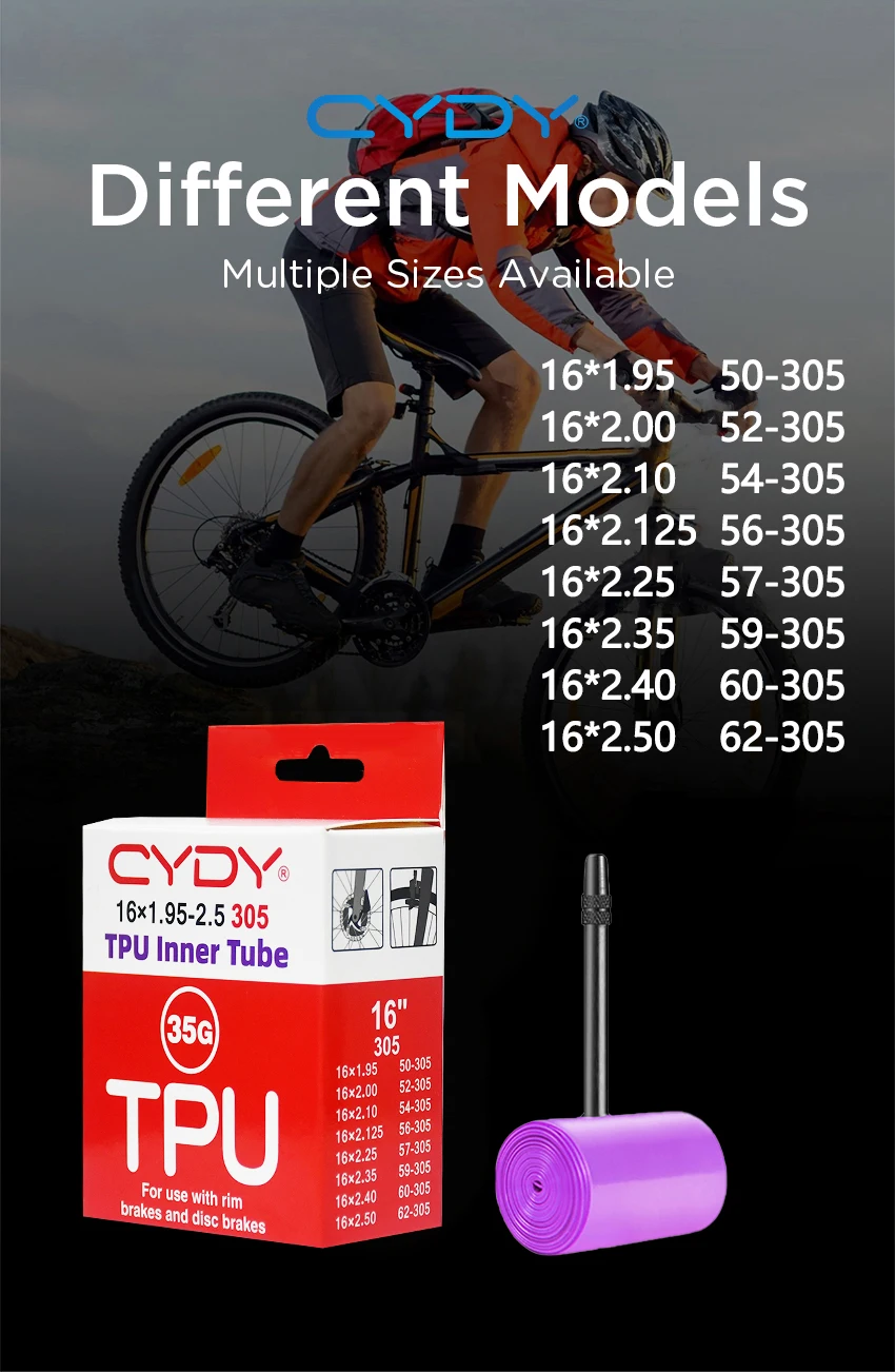 CYDY TPU Fahrradschlauch 16 Zoll 305 16x1.95 2.0 2.125 2.25 2.35 2.4 2.5 Zoll Ventil 45mm BMX Fahrradreifen Pneu Fahrradreifen – Detail 4