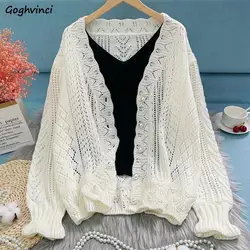 여성용 할로우 아웃 디자인 카디건, 대학 캐주얼 패션, 빈티지 얼짱, 심플한 단색, 여성, 봄, 우아한, 올매치, 아늑한