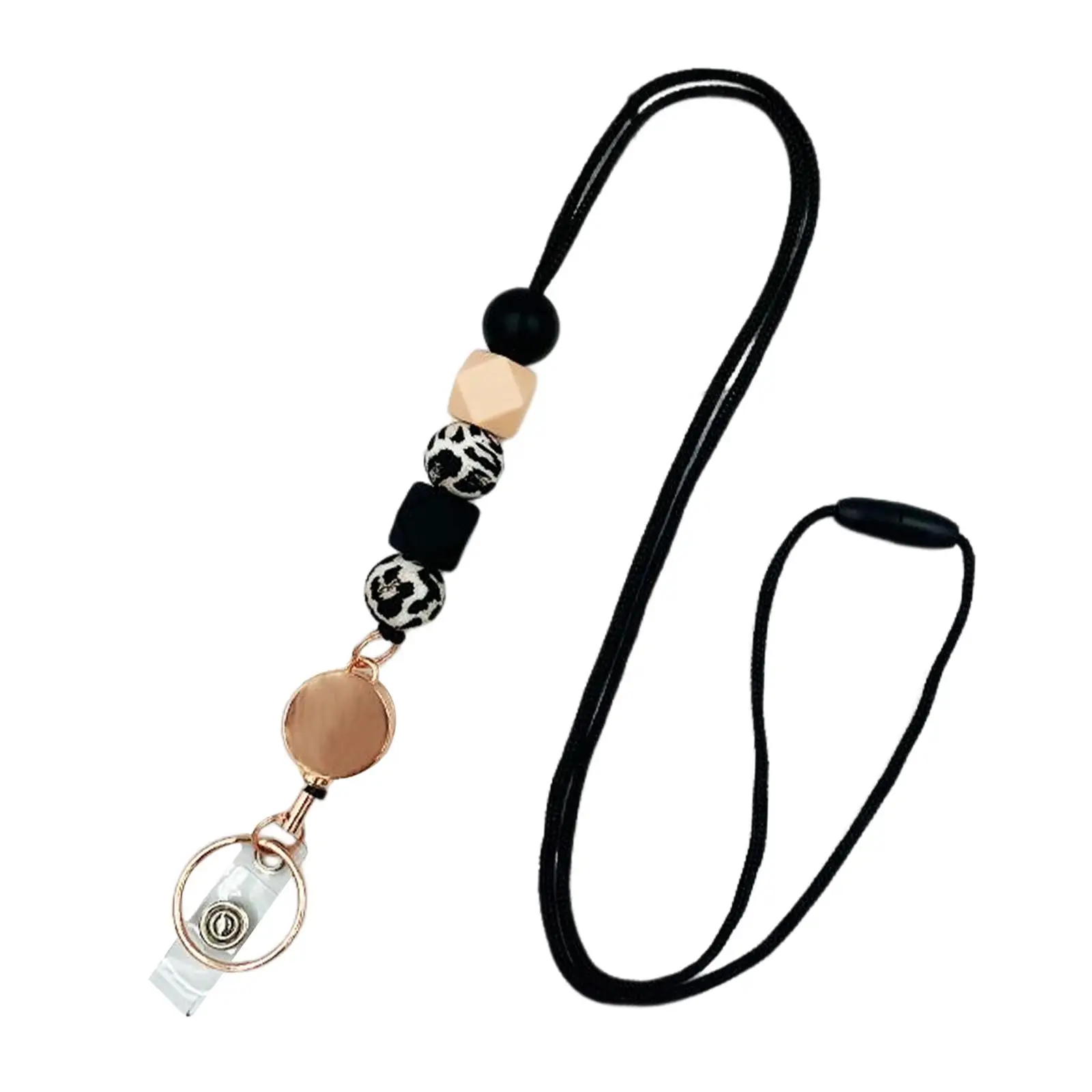 Multifunctional Retractable Lanyard, Silicone Beaded Badge Lanyard for Employees Women Girls
