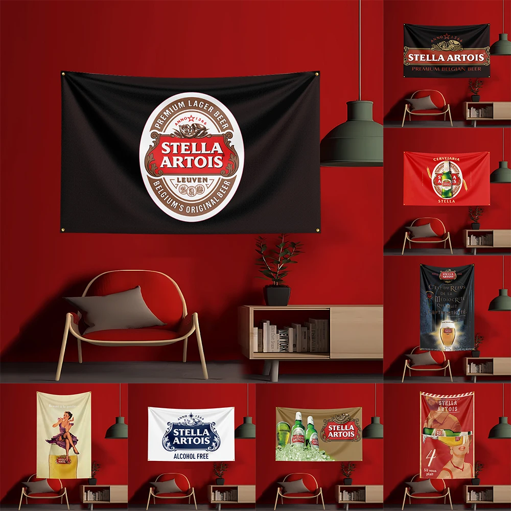 

90X150CM S-STELLA ARTOISs Beer Flag Polyester Printed Alcohol Wine Banner For Decorative garden beverage rum Beer Flag
