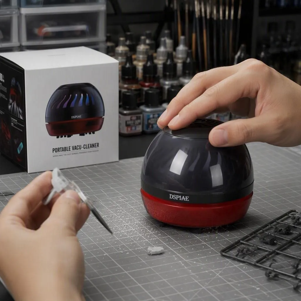 New DSPIAE HC-W Portable Tabletop Vacuum Cleaner with RGB Light Mini Desktop Dust Collector for Model Trimming Residue Cleaning
