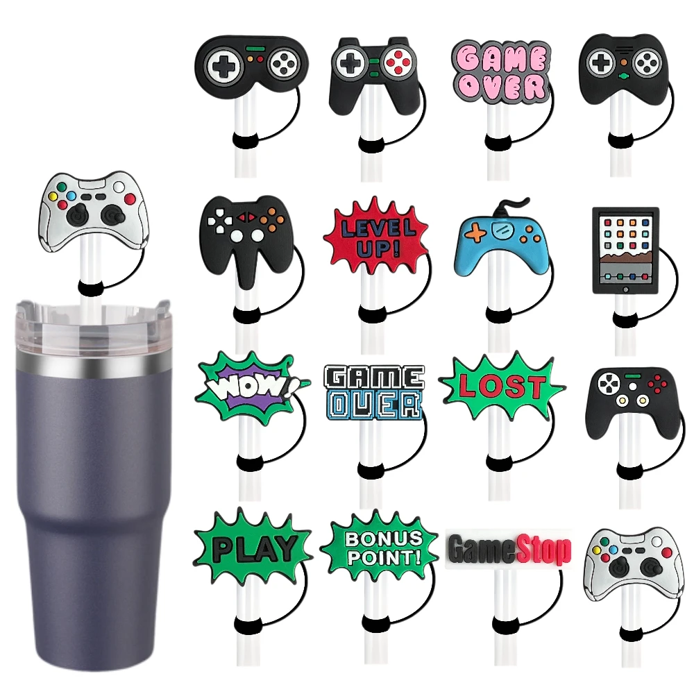 

1-16pcs game controller Straw Cover Cap 10MM Drink Straw Plug Reusable Splash Proof Drinking Fit Cup Straw Cap Charms Pendant