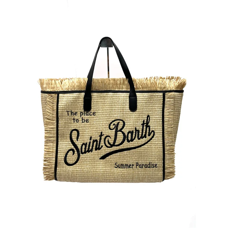 SAINT BARTH2024 New women\'s high-capacity leisure tourism straw mat handmade tassel handbag tote bag