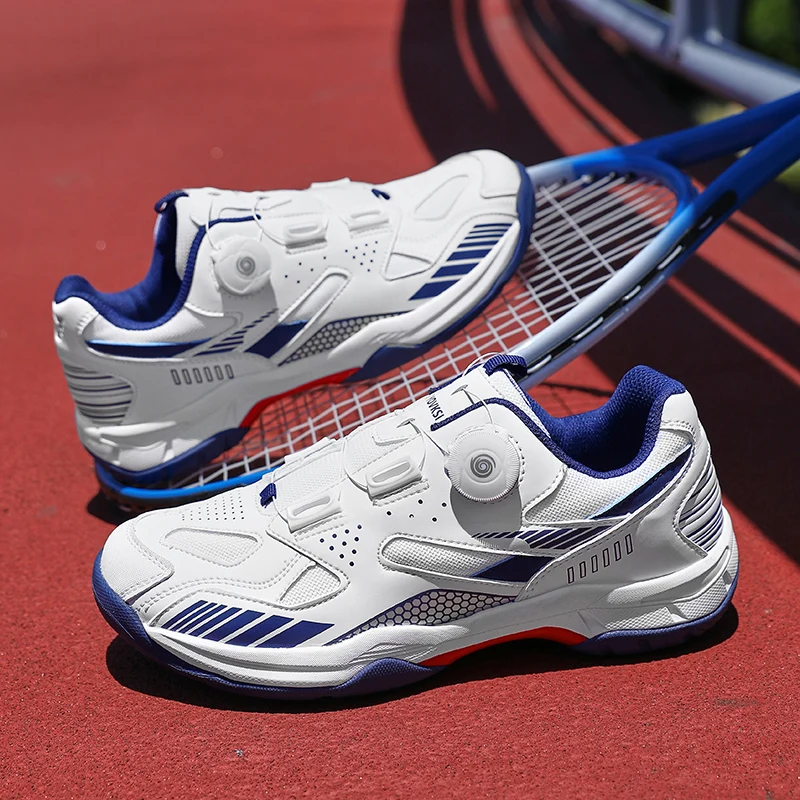 New Rotating Button Badminton Shoe Men and Women Cowhide Bottom Table Tennis Shoes Couple Tennis Shoe Lightweight Sports Shoes