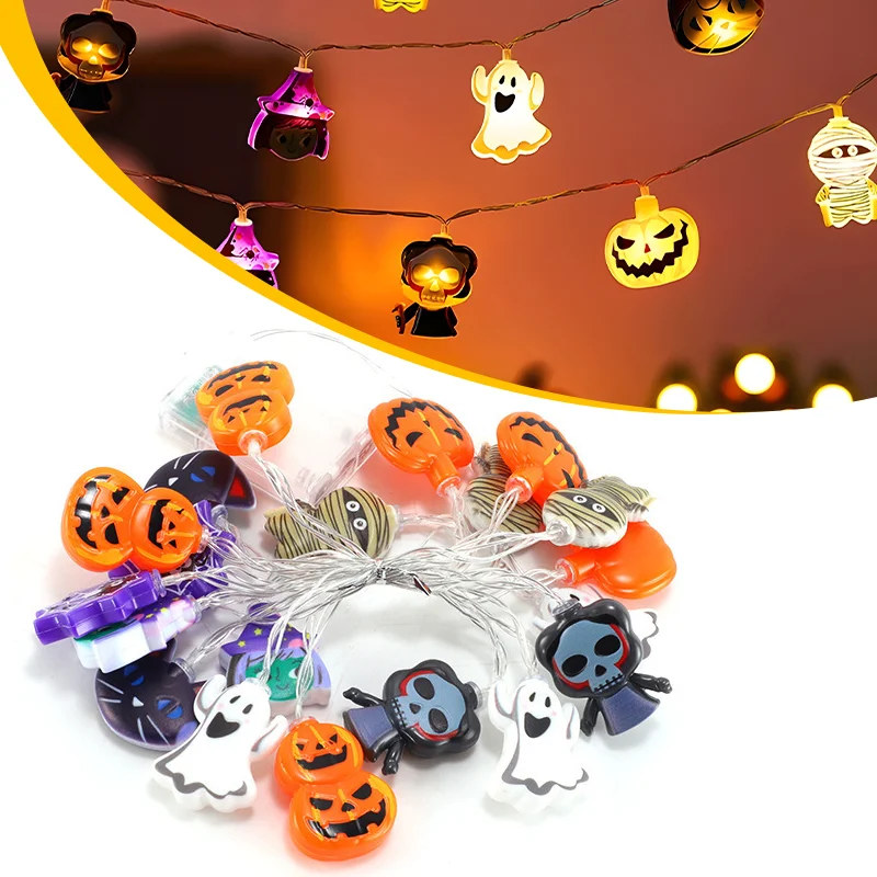 

10/20 LED Halloween Copper Wire String Light Battery Operated Lamp With Mini Ghost Pumpkin Spider Web Waterproof Atmosphere Lamp