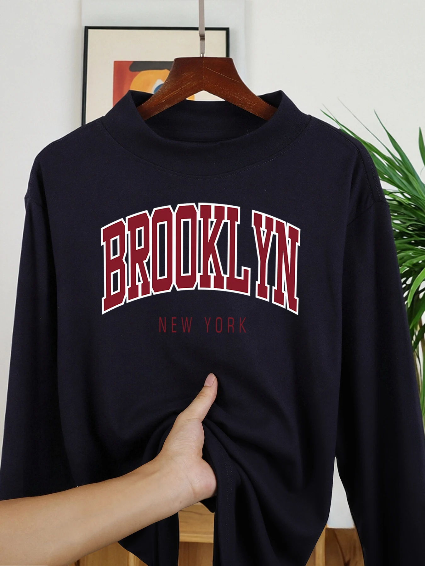 

Brooklyn New York Letter Printing Men Thicken Pullover Autumn Casual T Shirts Street Fashion Long Sleeve Soft Comfy Streetwear