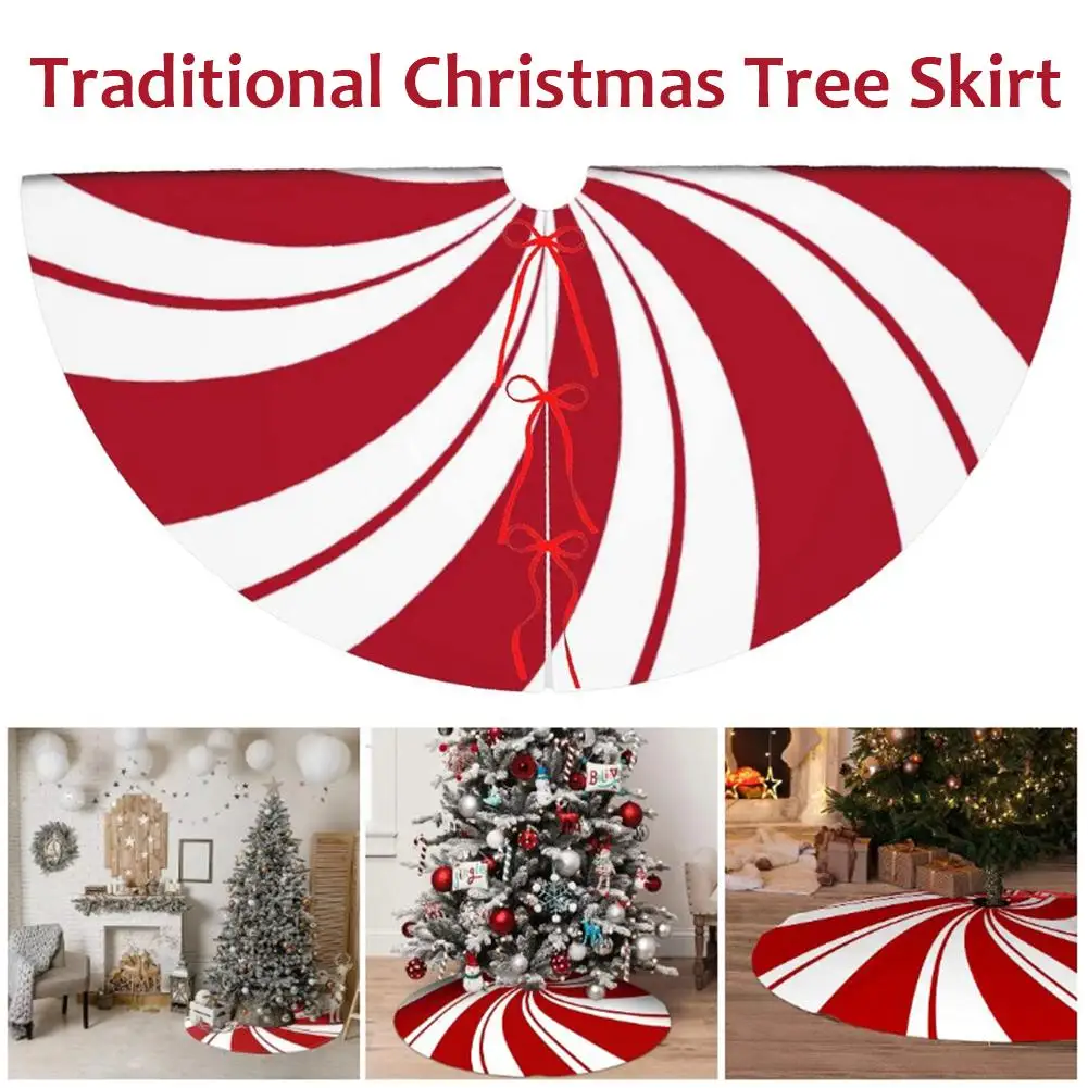 Christmas Tree Skirt With Red And White Peppermint Candy Pattern Tree Mat Rustic Decorations For Xmas Holiday Party Ornamen T6g0