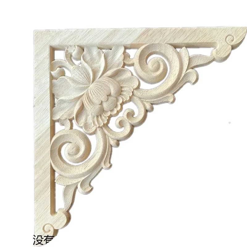 4PCS Woodcarving Flower Corner Decal Wooden Figurines Crafts Appliques Frame Onlay Wall Door Furniture Decor 15-20cm European