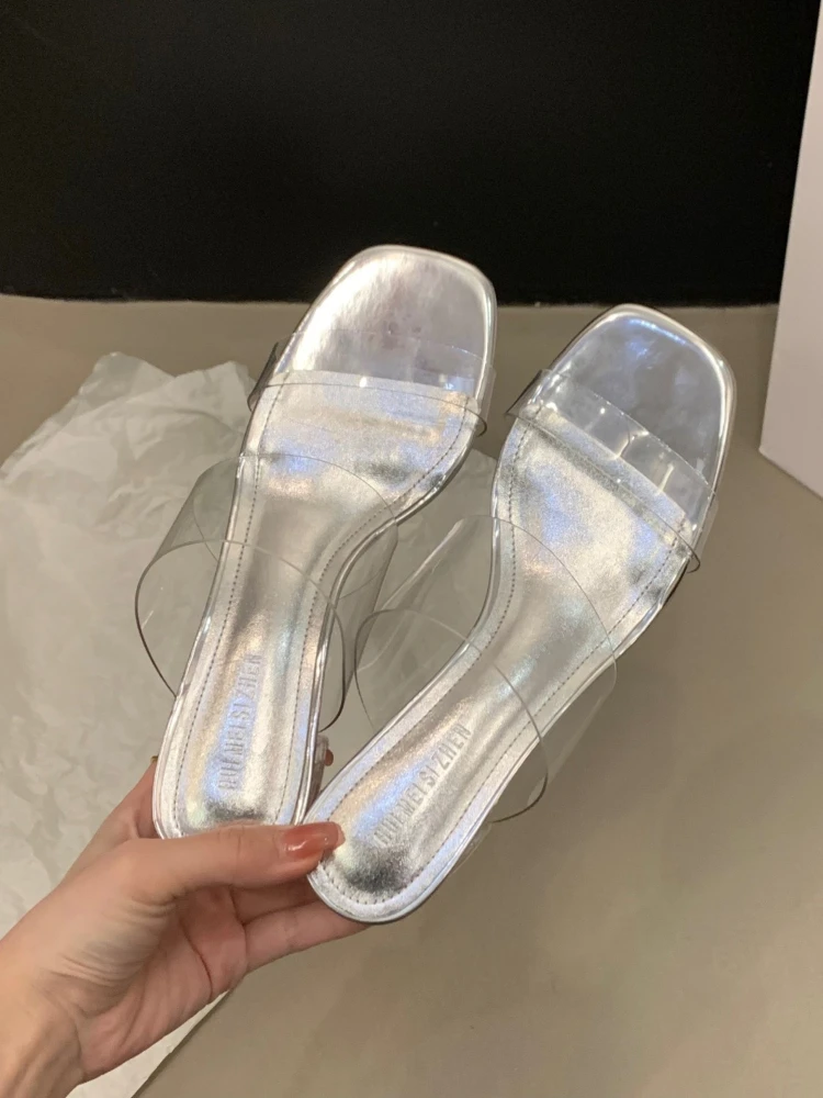 Summer 2024 Transparent Slides Clear Shoes Open Toe Heeled Women\'s Slippers and Ladies Sandals Outside Non Slip Unique Footwear