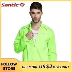 Santic Cycling Windbreaker Men's Long Sleeve Windproof MTB Road Riding Clothing Anti-UV Quick-Dry Water Resistant Bicycle Jacket