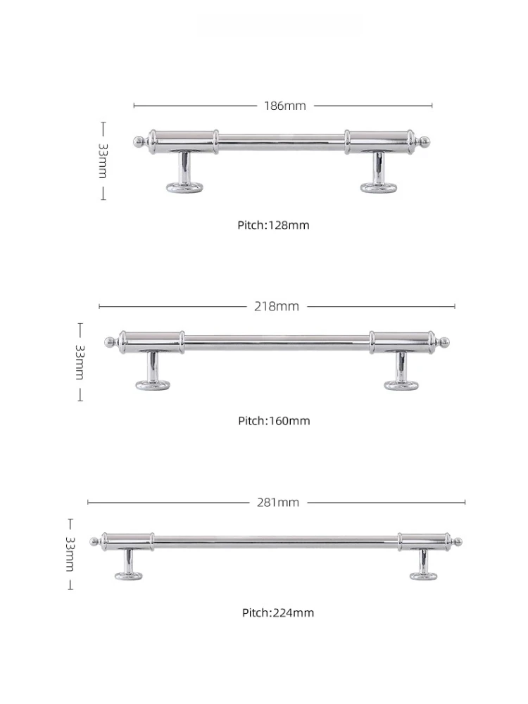 Tinyhob Bright Chrome Solid Brass Furniture Handles Wardrobe Shoe Cabinet Wardrobes Pull T-bar Knobs Pitch 160mm Long  Available