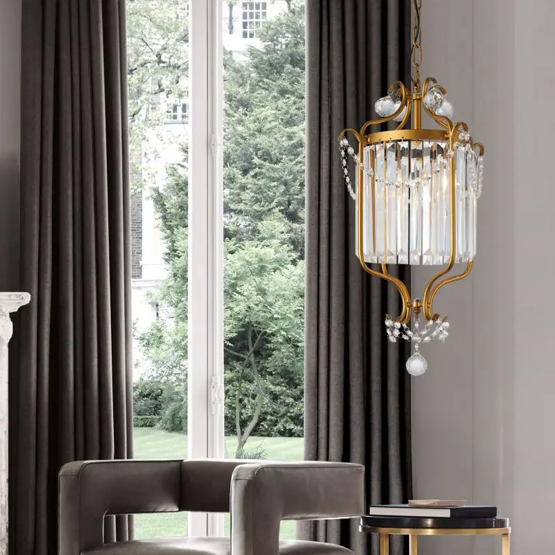 American Retro Aisle Corridor Entrance Lamps European-style Foyer Entry Stairs Single-head Restaurant Crystal Chandelier LED
