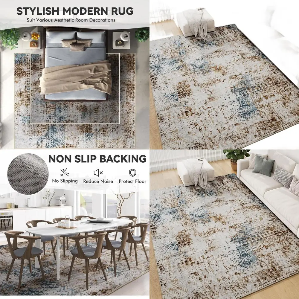 

Brown and Teal Distressed Area Rugs - Soft, Stain-Resistant for Living Room, Bedroom, and Dining Room