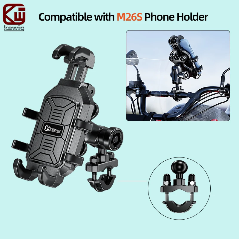 Kewig C5 U-Bolt Handlebar Mount 25mm TPU Coated Ball 16-32mm Handlebar Aluminum Alloy Base Fit M26S Phone holder