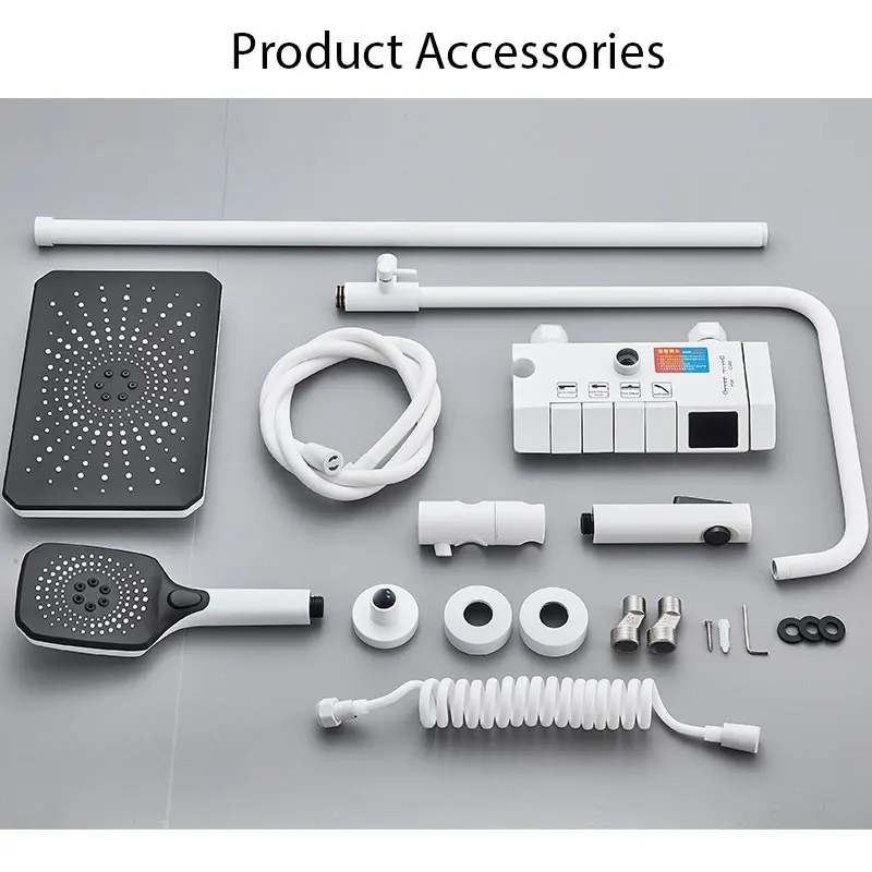 White Digital Display Shower System Set LCD Hot And Cold Bathroom Shower Set Faucet System 4 Way Rainfall Bathroom Tap Mixer Tap