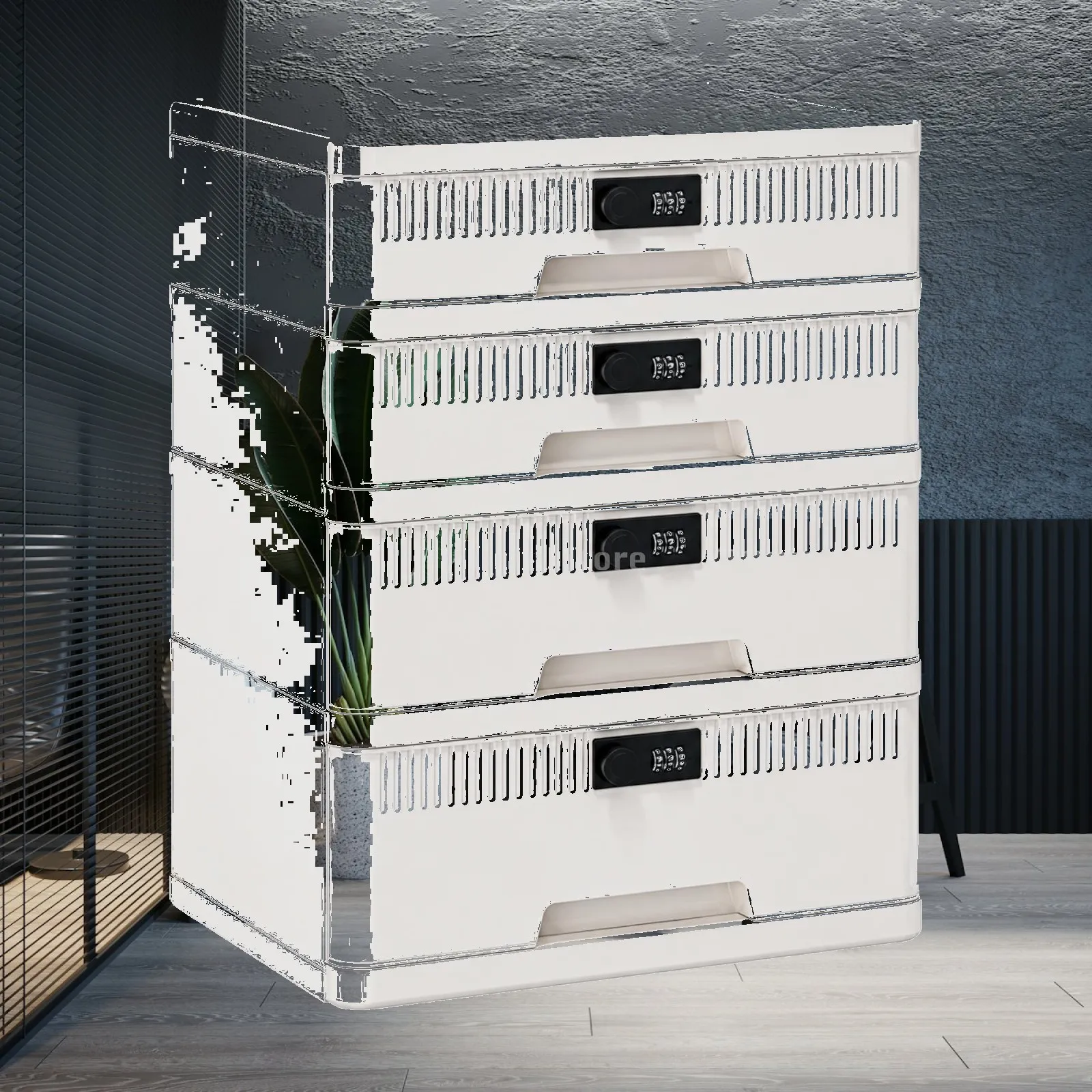 Plastic Drawer Cabinet with Combination Lock Privacy-Focused Lockable Drawer Storage Cabinet Narrow Opaque for Home Office
