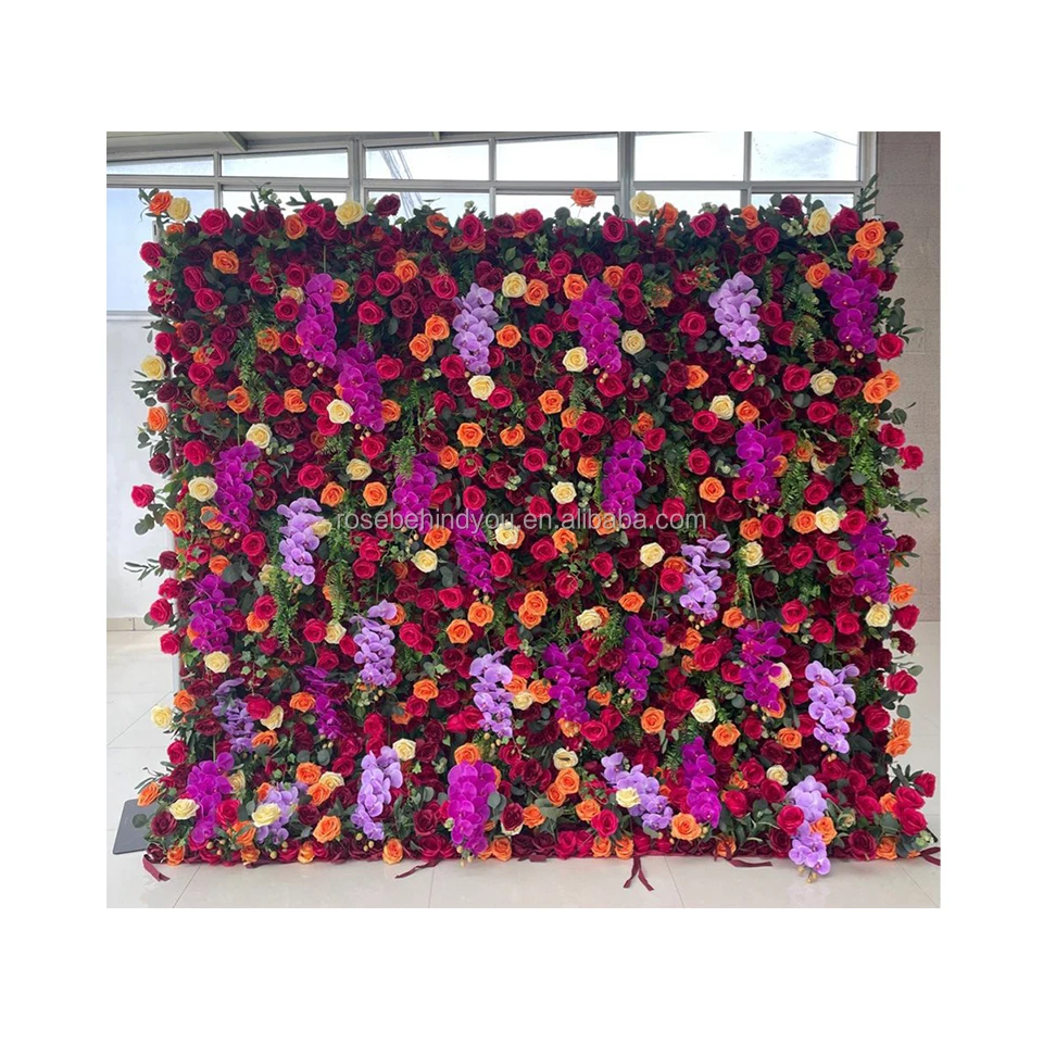 

Customized Artificial Flower Wedding Background Wall Simulation Roll up 5d Flower Wall Backdrop 8ft X 8ft for Wall Decoration