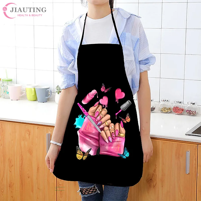 Nail Polish Printing Beauty Kitchen Women Apron Household Cleaning Pinafore Salon Home Cooking Baking Manicure Work Clothes