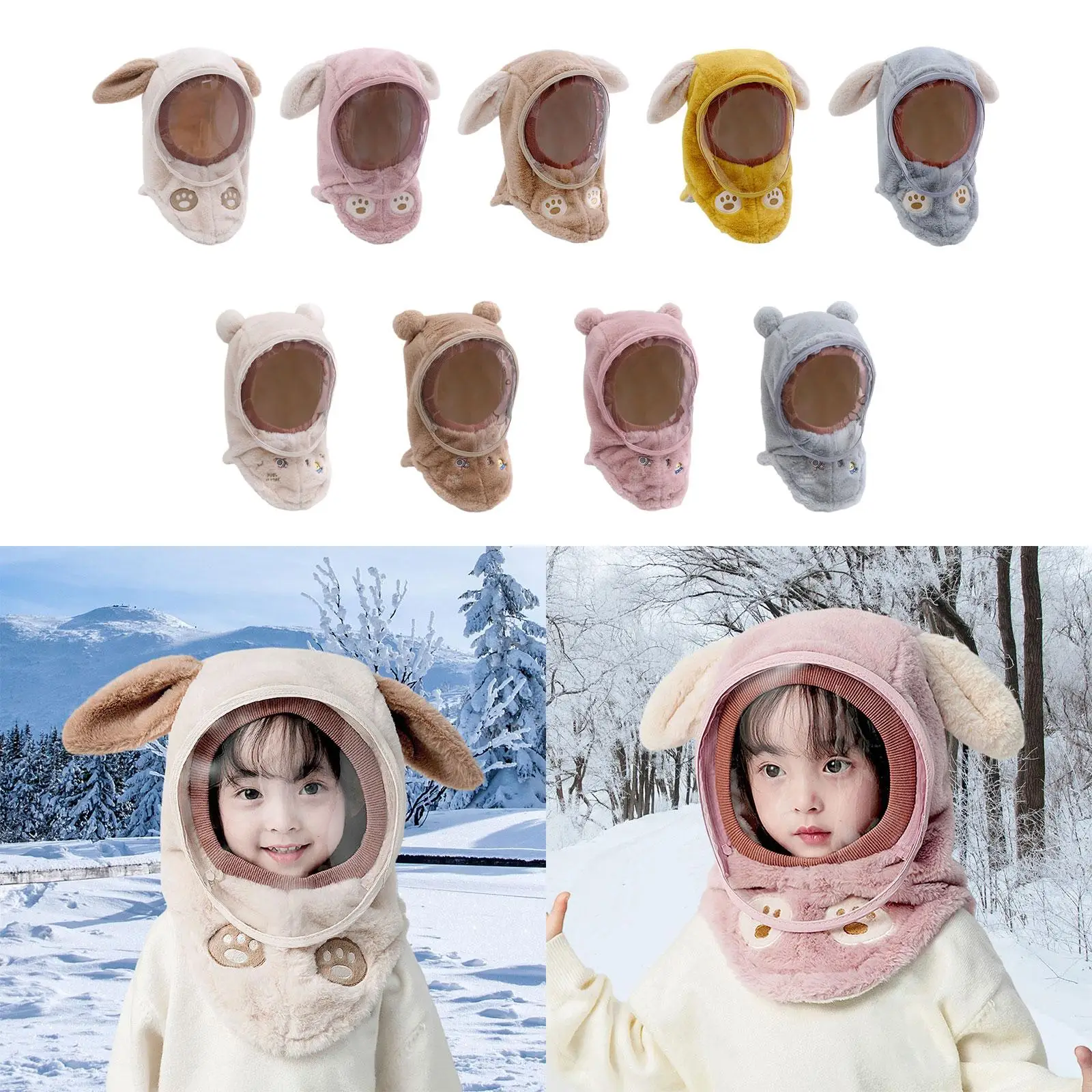 

Winter Warm Children Hat Scarf Plush Kids Ear Protection Cap Boy Girl Outdoor Ski Windproof Hood Beanies Plush Balaclava Hat