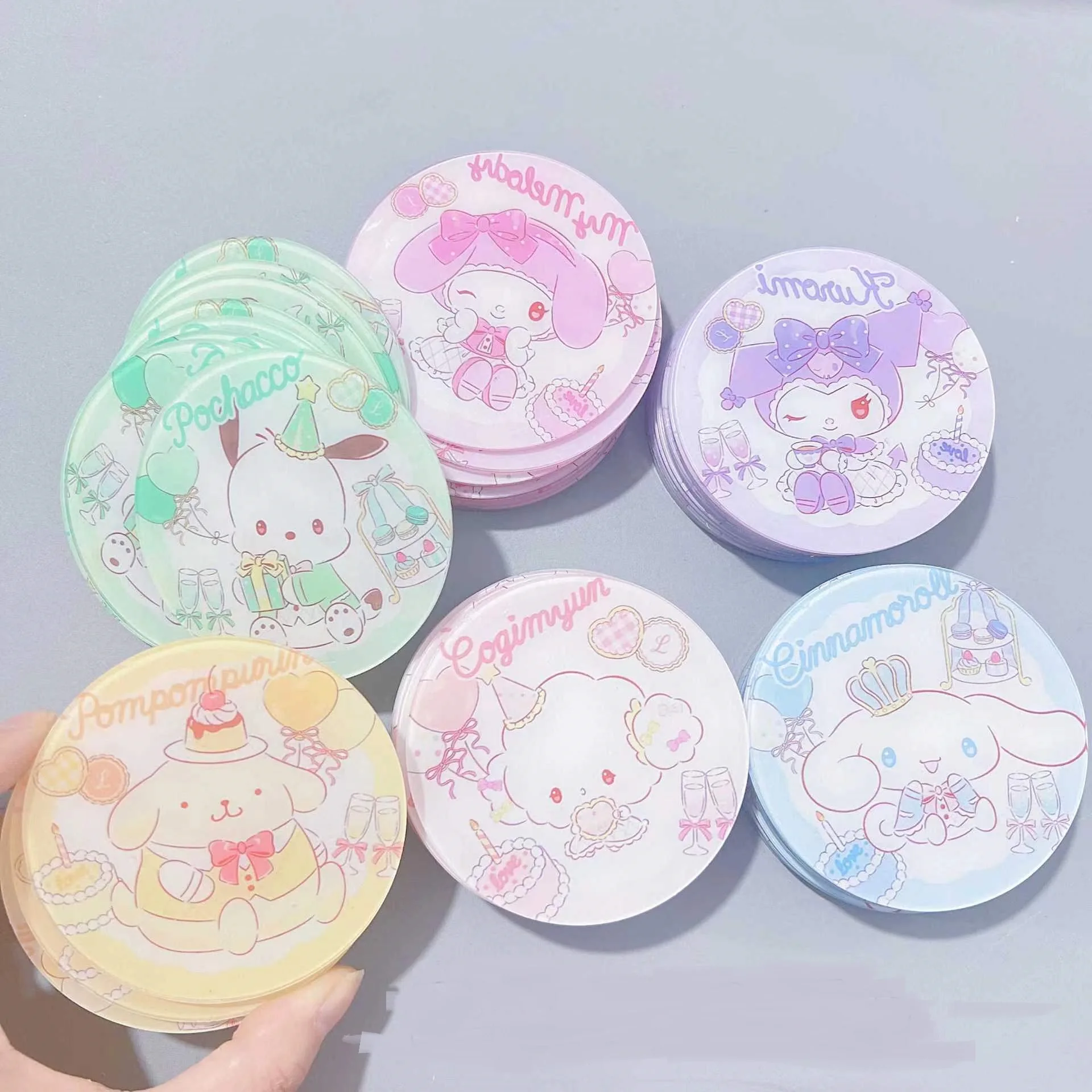 Sanrio Handy Round Acrylic Coasters Wine Drink Coffee Tea Cup Mats Table Pad For Home Office Kitchen Mymelody Kuromi Cinnamoroll