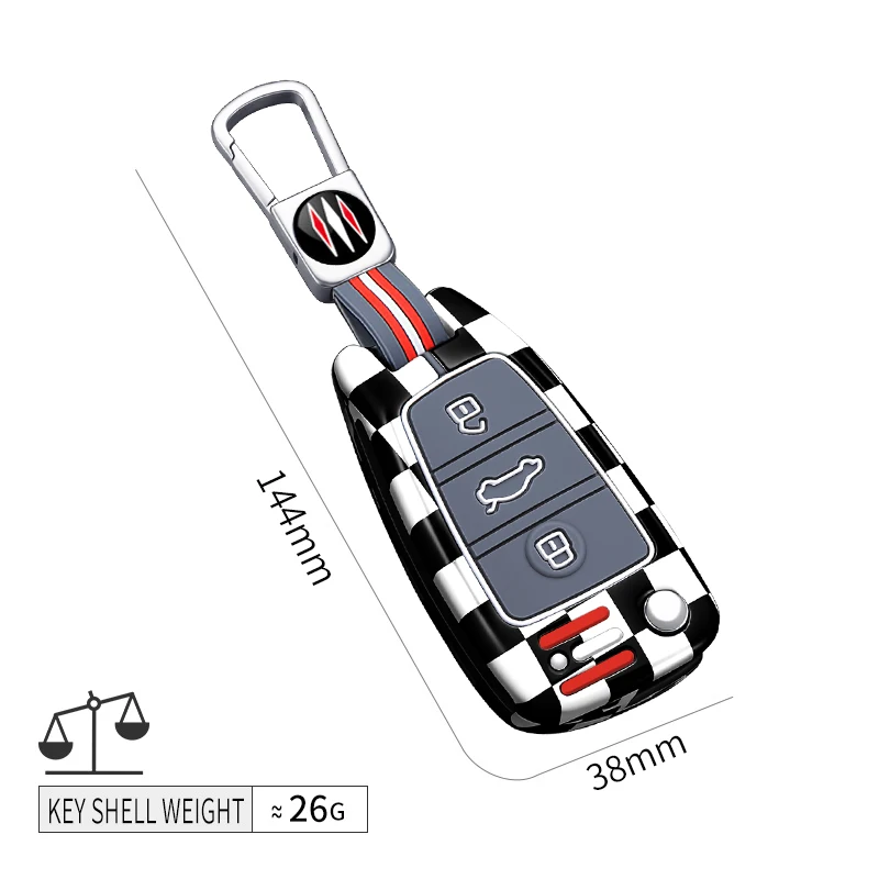 Checkered Flag Racing Style Car Key Fob Cover for Audi A3 A4 A5 A6 Q3 Q5 Q7 TT Smart Remote Key Protective Case with Keychain