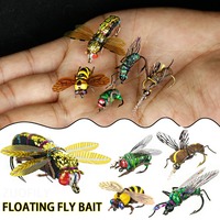 2pcs/box Winged Insect Hooks Artificial Bionic Fly Fishing Lure Lifelike Flies Bees Insects Hook Floating Action Attractive Bait