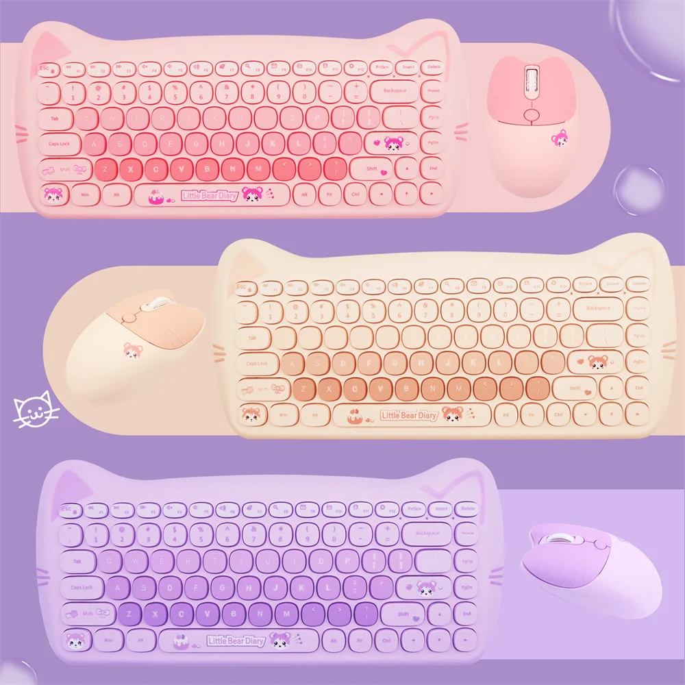 Imagem -02 - Mofii-conjunto de Teclado e Ratos sem Fio Gato Kawaii Batom Bonito Teclados Punk e Combos de Ratos 84 Tecla Toque Fosco 2.4g