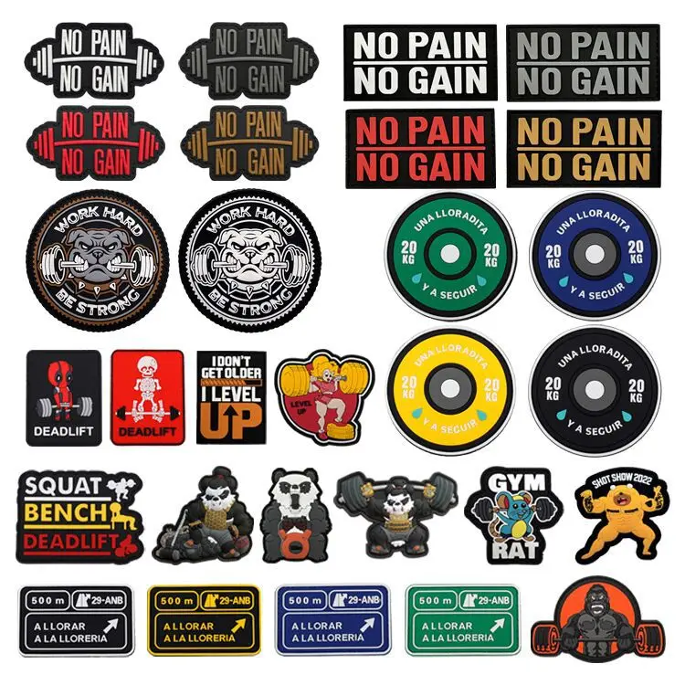NONE Pas de douleur sans GAIN GYM fitness brodé lumineux PVC Patch extérieur moral brassard crochet boucle sac à dos tactique Badge Applique