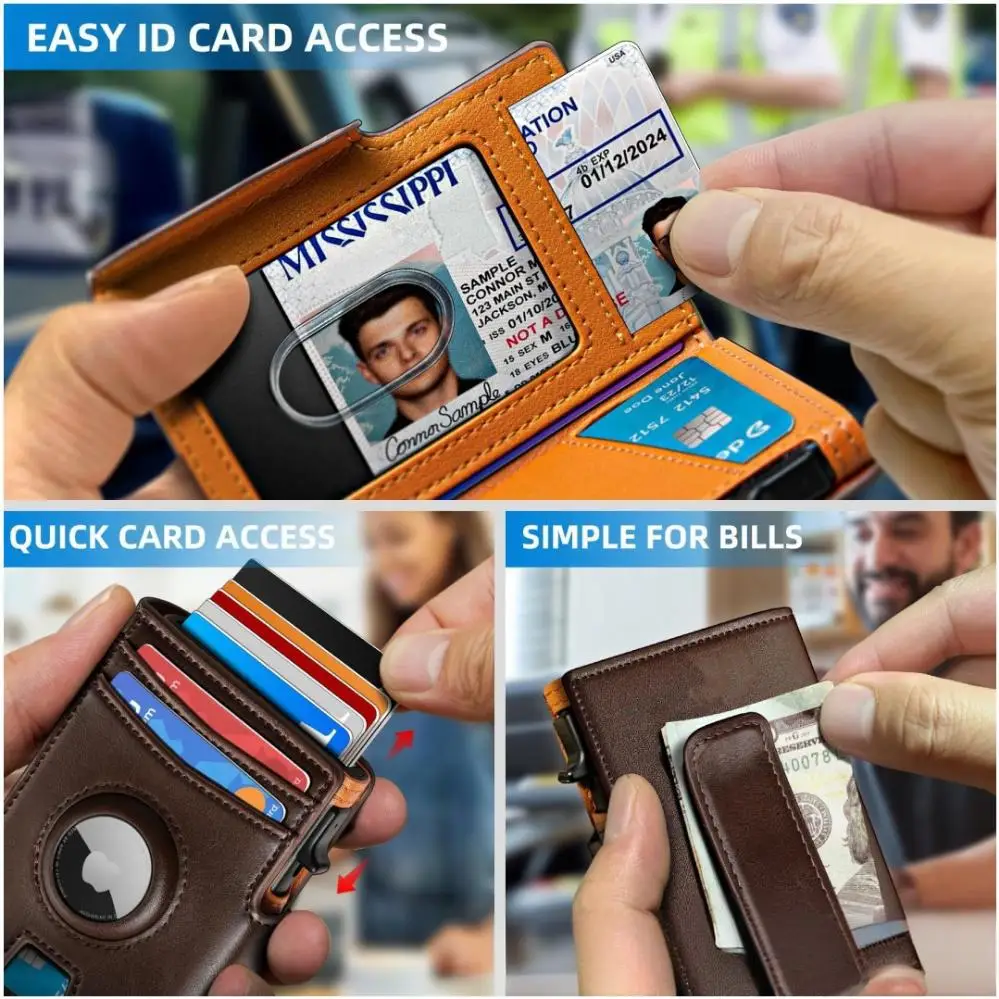 Мужской кошелек с зажимом для денег, карман для монет, удостоверение личности, окно в подарочной упаковке, тонкий умный передний карман, кошелек с блокировкой RFID, всплывающий держатель для карт