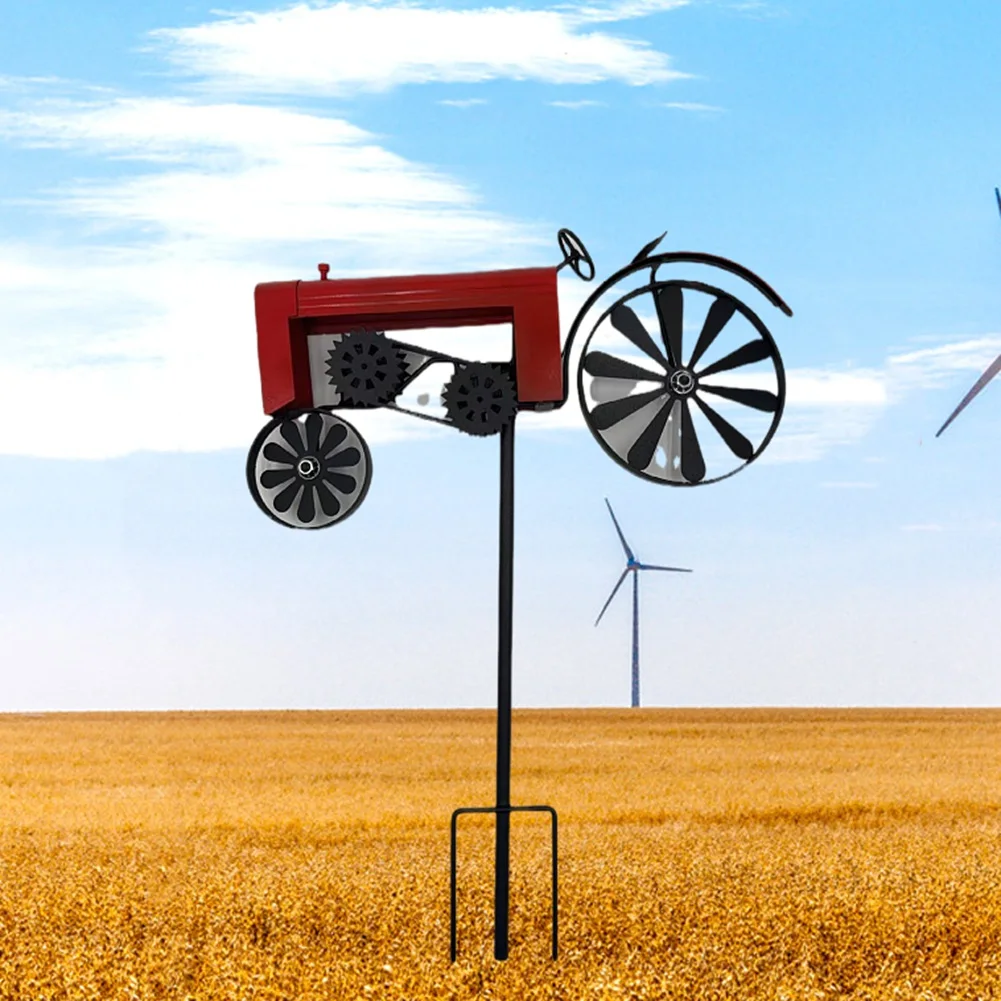 Y51A-Garden Stake,Farm Tractor,Turning Wheels, Vintage Finish,Tractor Wind Spinner,Tractor Yard Stake Cart