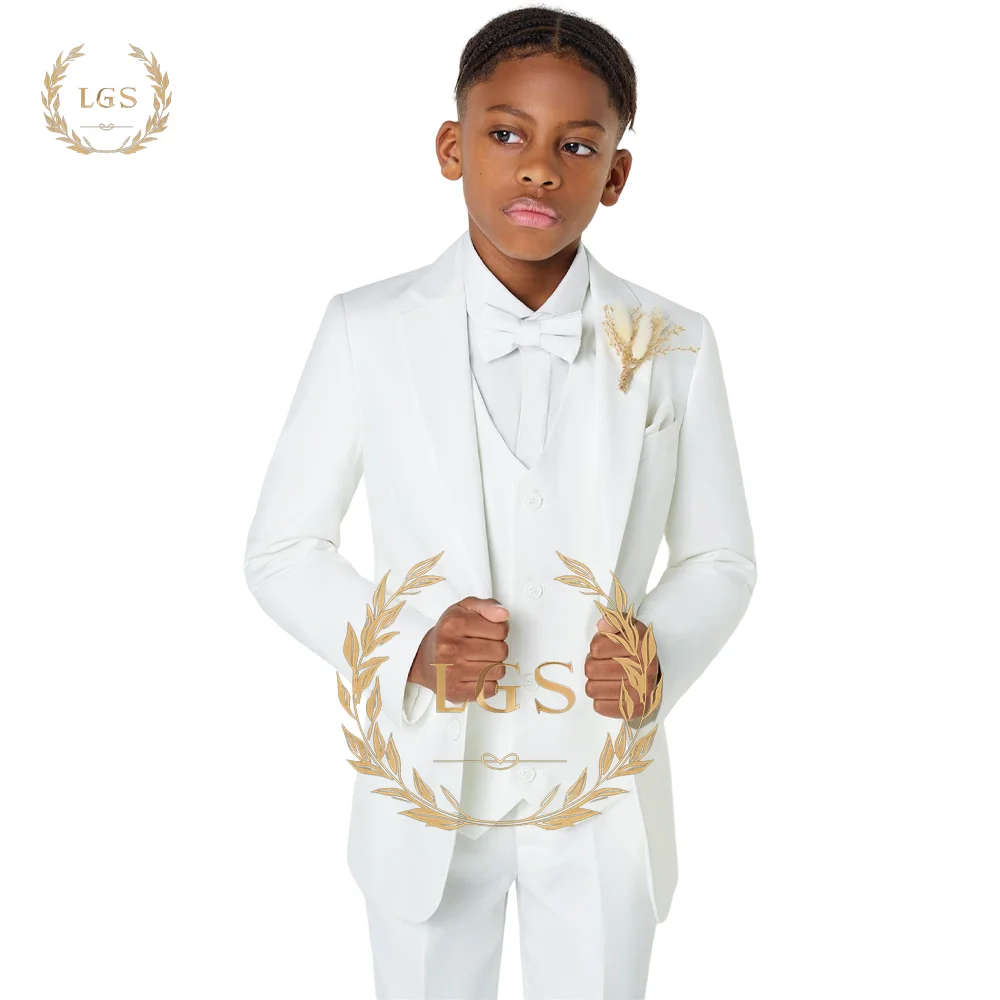 White 3-piece boys' suit - suit, vest, trousers, suitable for weddings, fashion events and celebrations, customizable size