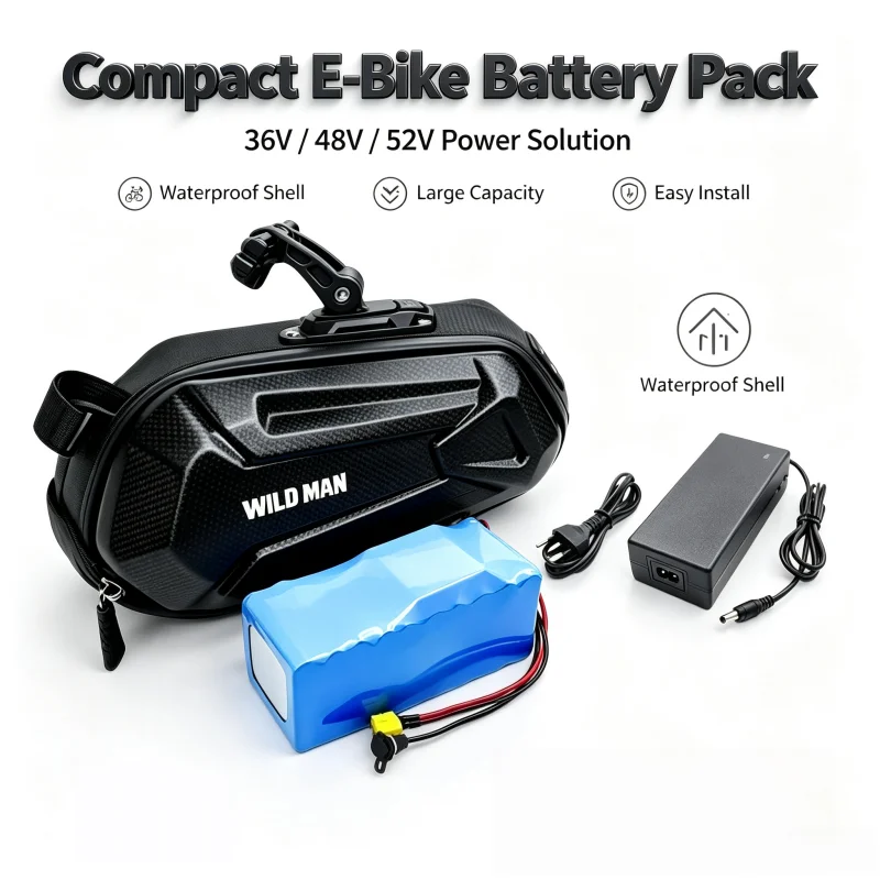 Upgraded 36V 48V 52V 10Ah-16Ah Rechargeable Li-ion Battery with Waterproof Hook Bag for Bicycle 150W-500W Replacement Power Pack