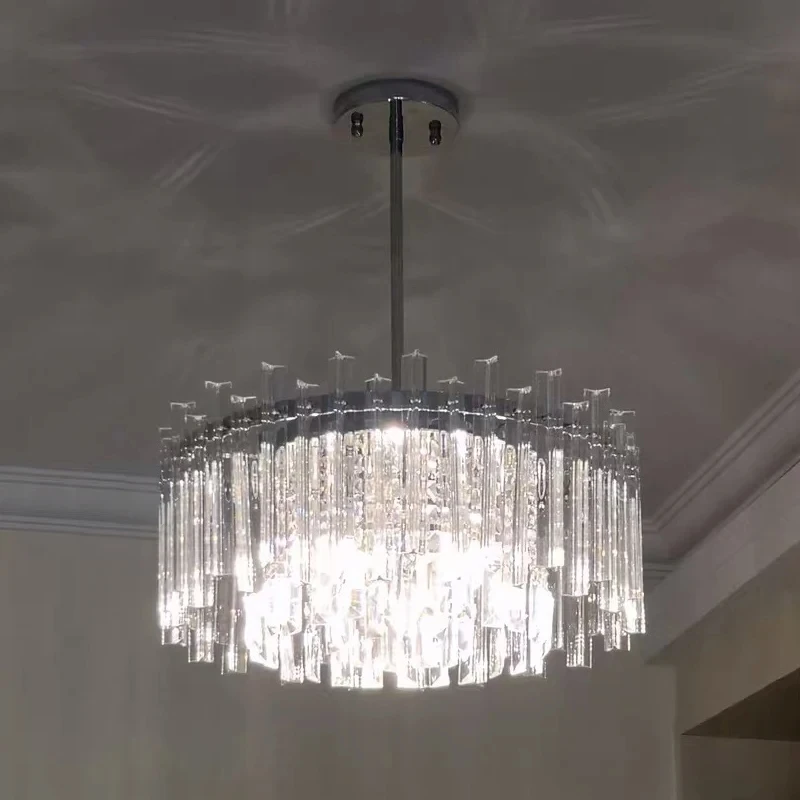 Modern Crystal Chandelier Living Room Bedroom Luxury Hanging Light Fixture Round Chrome Home Decor Led Crystal Ceiling Light