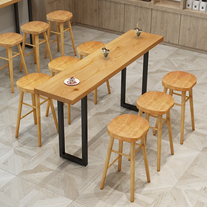 Solid wood bar table against the wall bar cafe milk tea shop long strip narrow bar counter household high table and chair combin