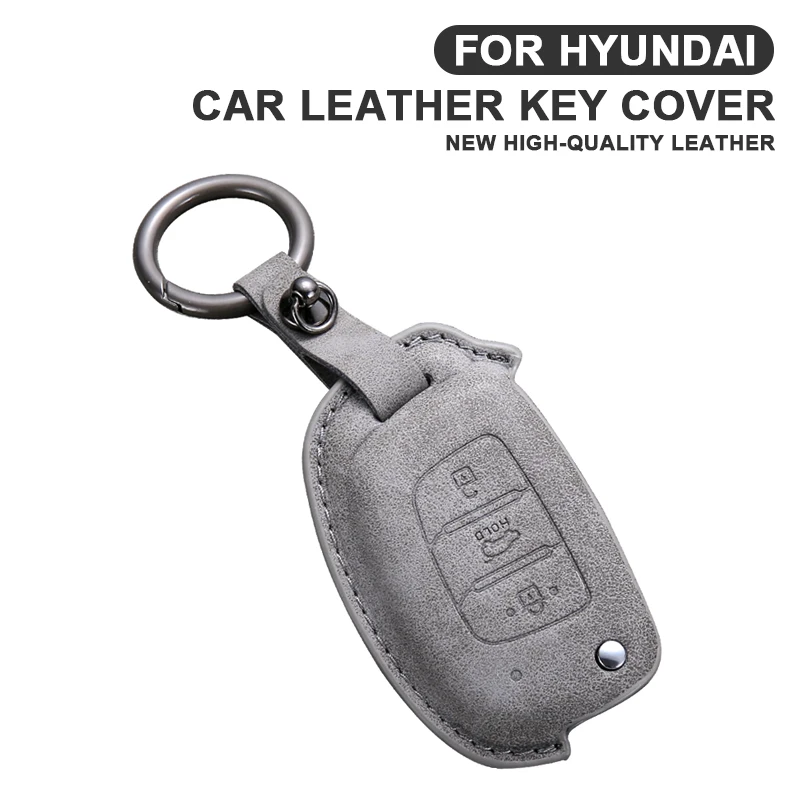 

Leather Car Key Case Cover For Hyundai Grand I10 I20 I30 IX35 IX45 HB20 Elantra Solaris Sonata Santa Fe Sport Tucson Keychain